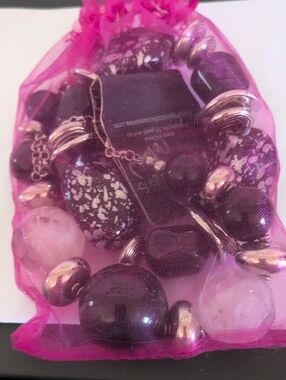 Purple Beaded Statement Necklace - Women Jewelry